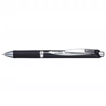 Pentel BLP77-AX Zatahovací gelové pero - černý inkoust - 0,7 mm - pigmentový - černé tělo - stříbrný klip - krabička
