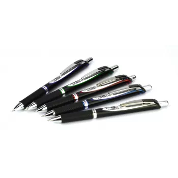 Pentel BLP77-AX Zatahovací gelové pero - černý inkoust - 0,7 mm - pigmentový - černé tělo - stříbrný klip - krabička