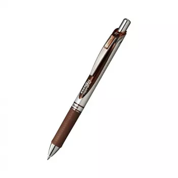 Pentel EnerGel Xm Zatahovací gelové pero - hnědý inkoust - 0,35 mm - extra jemný hrot - jehlový hrot - plastové tělo - pryžový úchop - hnědé tělo - stříbrný klip - kulatý tvar