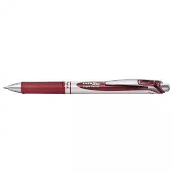 Pentel Energel BL77 zasouvací gelové pero - vínový inkoust - 0,7 mm - stříbrná spona - kulaté tělo