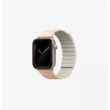 UNIQ Revix oboustranný magnetický řemínek pro Apple Watch Series 1/2/3/4/5/6/7/8/9/SE/SE2/SE3/Ultra/Ultra 2/Ultra 3 42/44/45/49mm, růžovo-béžový