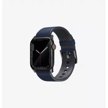 UNIQ Straden kožený hybridní řemínek pro Apple Watch 42/44/45/49mm modrý
