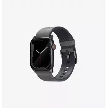 UNIQ Straden kožený hybridní řemínek pro Apple Watch Series 1/2/3/4/5/6/7/8/9/10/11/SE/SE2/SE3/Ultra/Ultra 2/Ultra 3 42/44/45/49mm - šedý