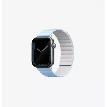 UNIQ Revix oboustranný magnetický řemínek pro Apple Watch Series 1/2/3/4/5/6/7/8/9/SE/SE2/SE3/Ultra/Ultra 2/Ultra 3 42/44/45/49mm bílo-modrý