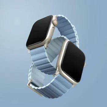 Prémiový oboustranný magnetický kožený řemínek UNIQ Revix Edition pro Apple Watch Series 1/2/3/4/5/6/7/8/9/SE/SE2/SE3 38/40/41 mm, Arctic Blue/Soft Blue