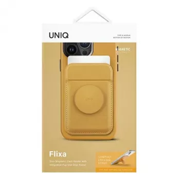 Magnetická karetní peněženka UNIQ Flixa s opěrou Canary Yellow MagSafe