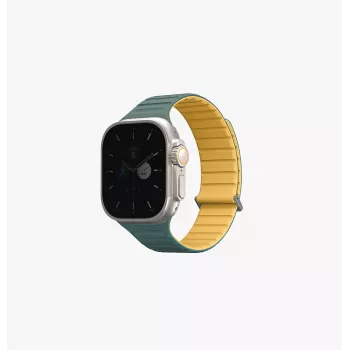 Oboustranný magnetický silikonový řemínek UNIQ Revix Evo pro Apple Watch Series 1/2/3/4/5/6/7/8/9/SE/SE2/SE3/Ultra/Ultra2/Ultra3 42/44/45/49 mm Viridian Green / Burnt Yellow