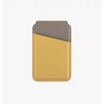 Magnetická peněženka UNIQ Lyden DS s RFID a stojánkem na telefon Canary Yellow / Flint Grey