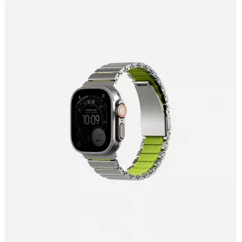 UNIQ Strova Flex řemínek pro Apple Watch 44/45/46/49mm Series 1/2/3/4/5/6/7/8/9/10/11/SE/SE2/SE3/Ultra/Ultra 2/Ultra 3 stříbrno-limetkový