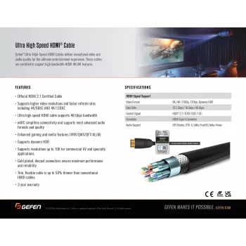 Gefen GEF-CAB-HS-HDMI-10M Ultra High Speed HDMI 2.1 Cable 10m - 48 Gbps - 8K - Black