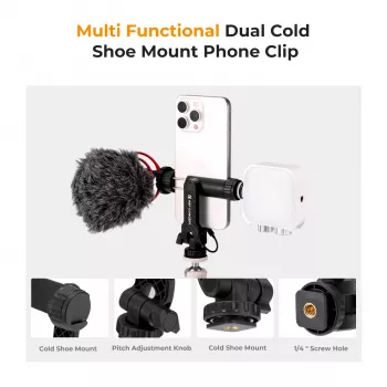 K&F Concept Tripod Mount Phone Holder with 1/4 inch Screw, 360° Rotation, for Smartphone, Black