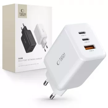 TECH-PROTECT C65W 3portová síťová nabíječka PD 65W / QC3.0 bílá
