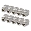 Keystone jack modul StarTech.com stíněný Cat6a, 10 ks, RJ45 Ethernet spojka, STP Cat6a nástěnná zásuvka, 180 stupňů, bez nářadí, plochý, stříbrný