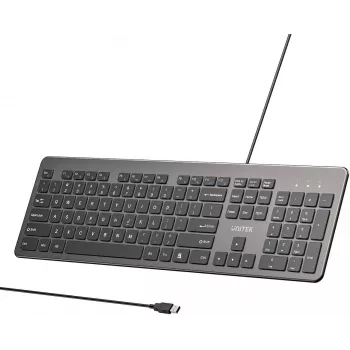UNITEK SlimTap drátová kancelářská klávesnice, USB-A, šedá