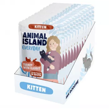 Mokré krmivo pro koťata ANIMAL ISLAND krůta a králík 12x85g