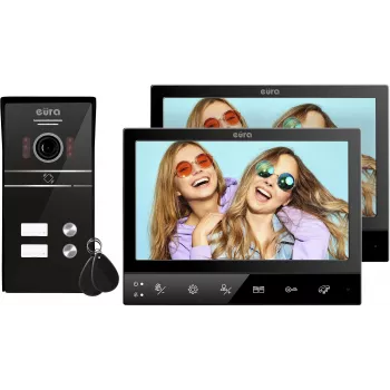 Dvougenerační videotelefon Eura VDP-80C5, černý, 2x 7 inch LCD, FHD, 2 vstupy, 1080p kamera, RFID čtečka, povrchová montáž