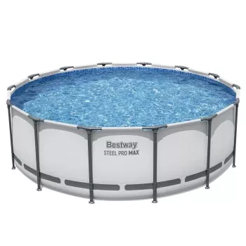 Nadzemní bazén Bestway 5612X Steel Frame 427 x 122 cm (14 ft x 48 in), kruhový rámový bazén s filtrační pumpou, žebříkem, krytem, podložkou a dávkovačem ChemConnect