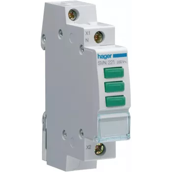 HAGER SVN221 modulární signální světlo, 230V AC, 3 x zelená LED, DIN lišta