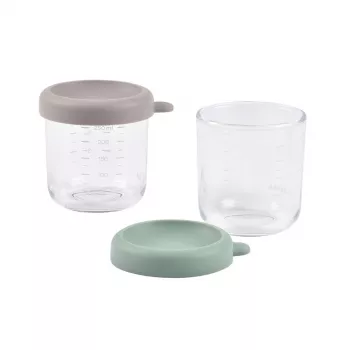BEABA Glass Jar Set with Lids 2 x 250 ml Sage Green/Gazelle