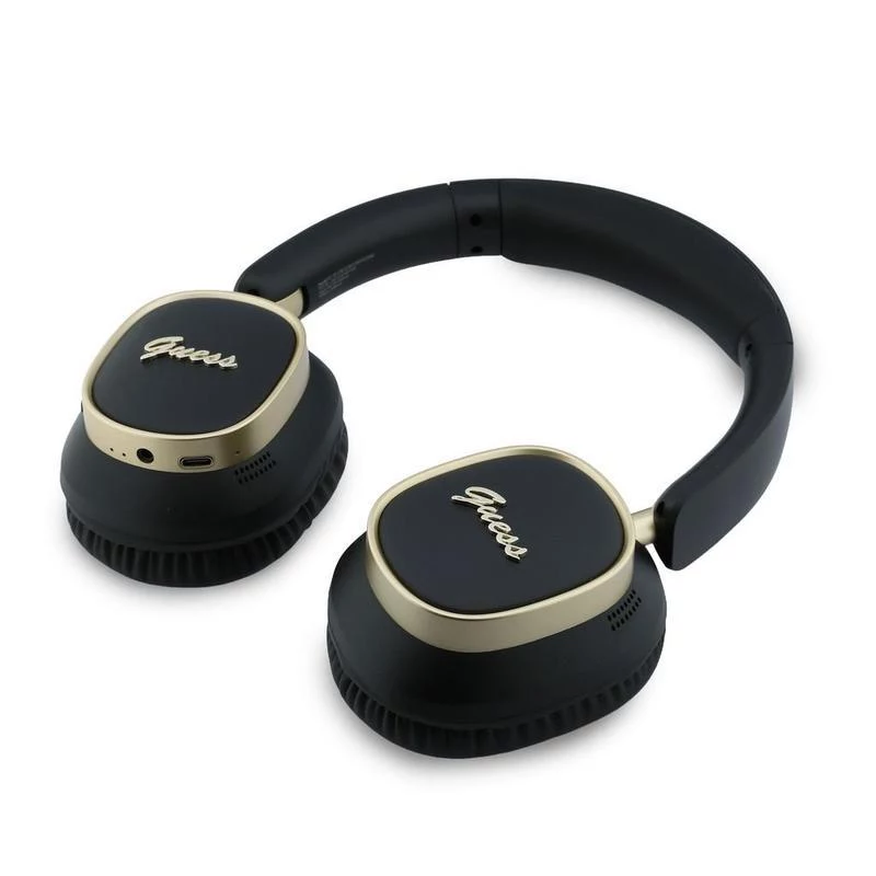 Guess Bluetooth over-ear sluchátka ENC Rectangle Metal Script černá