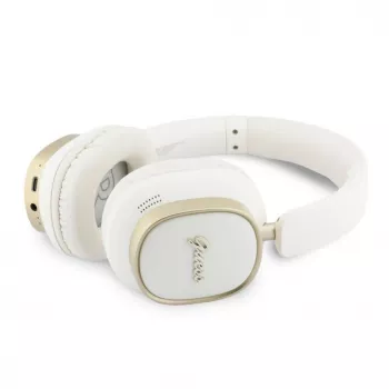 Guess Bluetooth ENC Rectangle Metal Script over-ear sluchátka bílá