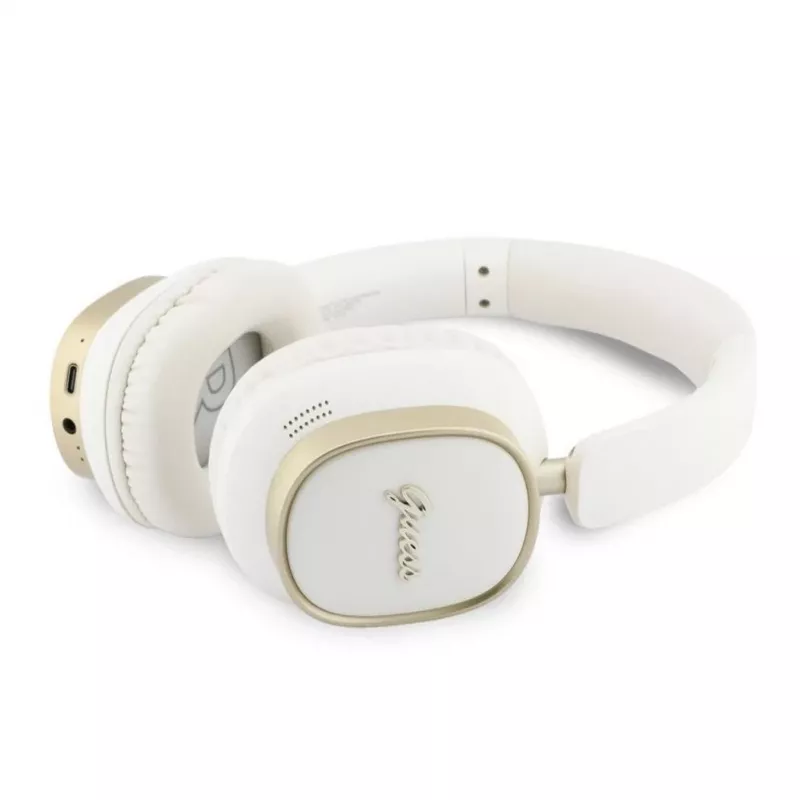 Guess Bluetooth ENC Rectangle Metal Script over-ear sluchátka bílá
