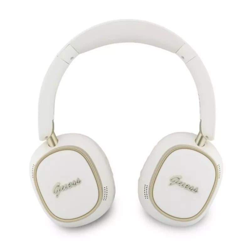 Guess Bluetooth ENC Rectangle Metal Script over-ear sluchátka bílá
