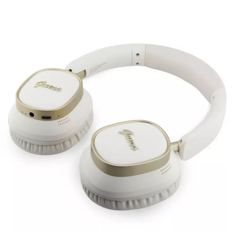 Guess Bluetooth ENC Rectangle Metal Script over-ear sluchátka bílá