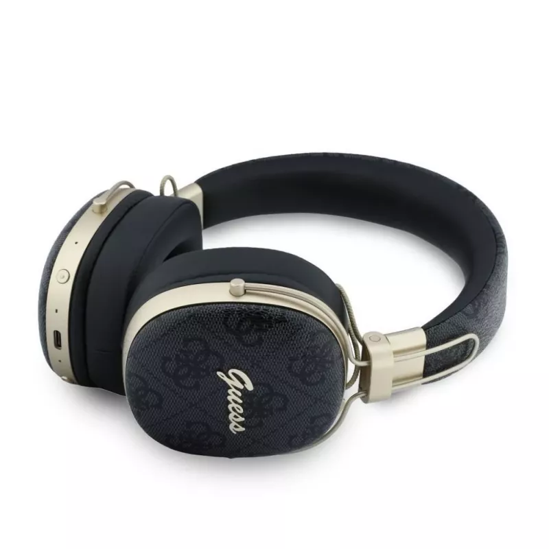 Guess over-ear Bluetooth sluchátka s ENC, Metal 4G Script Logo, černá