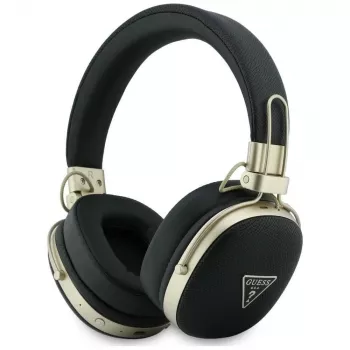 Guess Over-Ear Bluetooth Headphones with ENC, Metal Grained Triangle Logo, Black
