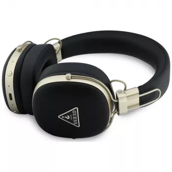 Guess Over-Ear Bluetooth Headphones with ENC, Metal Grained Triangle Logo, Black