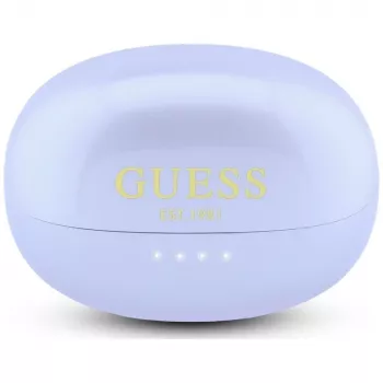 GUESS Open-Ear bezdrátová sluchátka s kovovým povrchem, elektrolyticky pokovené díly, Classic Logo, fialová