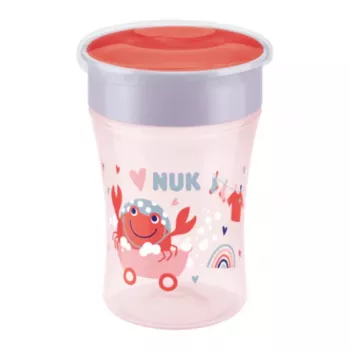 NUK Magic Cup 230 ml červený 360° tréninkový hrnek s pitným okrajem pro batolata od 8+ měsíců, netekoucí, bez BPA, vhodný do myčky