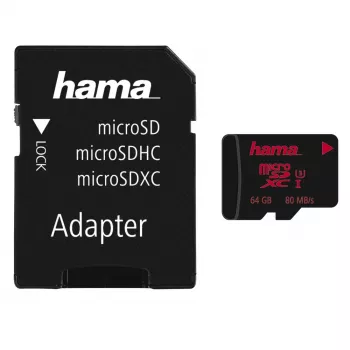 Hama microSDXC 64 GB UHS Speed Class 3 UHS-I čtení 100MB/s zápis 30MB/s s SD adaptérem