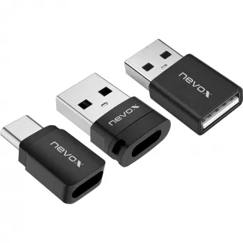 NEVOX Data Blocker (3 ks) - USB-A samec na samici, adaptér pouze pro nabíjení, zabraňuje juice jackingu, černý