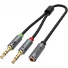 UNITEK Y-C957ABK 3,5mm mini jack audio splitter kabel, samice na 2x samec, 20 cm, černý