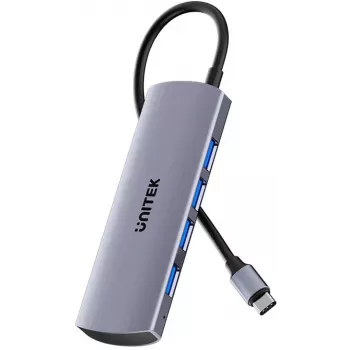 UNITEK 4portový USB-C hub 10 Gbps, 4x USB-A, Space Gray