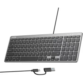 UNITEK SlimTap lehká drátová kancelářská klávesnice USB-C/USB-A