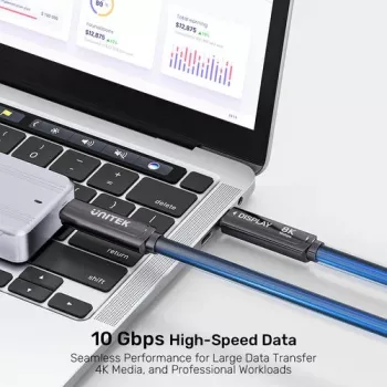 UNITEK USB-C aktivní optický kabel 5m - 10Gbps, PD 60W, 8K@30Hz, černý