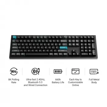 Keychron Q6U-P1 100% Full-Size mechanická herní klávesnice, Gateron G Pro 3.0 Milk POM Red Switch, Hot-Swap, 8K Polling Rate, RGB, QMK/VIA, CNC hliníkové pouzdro, Double-Shot PBT klávesy, USB-C kabelová