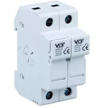 VCX CF PV32 2P 2pólová pojistková základna 32A 1000V DC pro pojistku 10x38mm, montáž na DIN lištu, šroubová svorka, fotovoltaika
