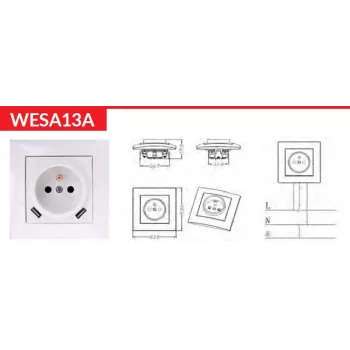 VCX WESA LC 13A Jednotlivá zásuvka s USB nabíječkou bílá