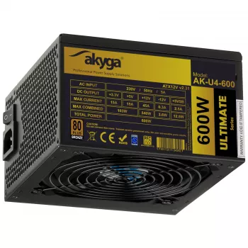Akyga Ultimate AK-U4-600 ATX Power Supply 600 W, 80 PLUS Bronze, Active PFC, 120 mm Fan