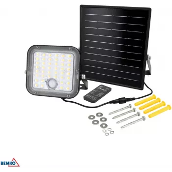 BEMKO SOLPAR solární LED reflektor 10W 1500lm 3000/4000K IP65 černý se senzorem PIR