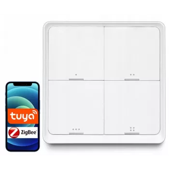 LUXURY-GOODS SC04 ZigBee TUYA Chytrý scénický vypínač – 4 tlačítka, 12 scén, bílý