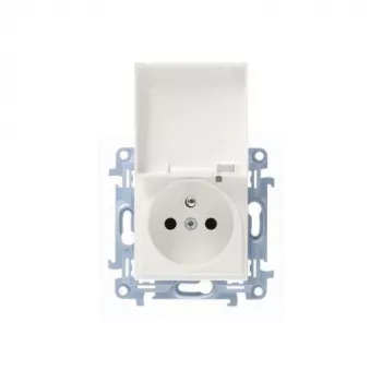 KONTAKT SIMON 10 1násobná bílá zásuvka s klapkou IP44 pružinové svorky 16A 250V