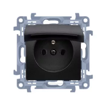 KONTAKT SIMON 10 Modul 1x zásuvka s klapkou IP44 pružinové svorky 16A 250V matně černá