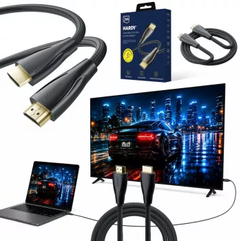 3MK PROTECTION Hardy HDMI 2.1 Ultra High Speed kabel 1,5m 48Gbps 8K60Hz 4K120Hz eARC VRR ALLM černý