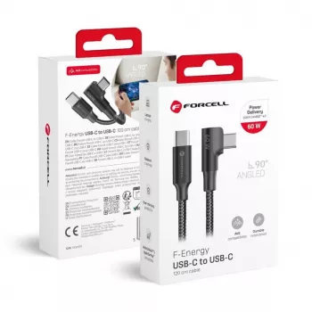 Forcell F-Energy CC-1Deg USB-C na USB-C kabel 100W PD QC4.0 5A 2m černý 90° zahnutý