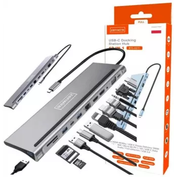 ZENWIRE USB-C hub adaptér 12v1 dokovací stanice 2x HDMI 4K Ethernet RJ45 USB 3.0 BYL-2211